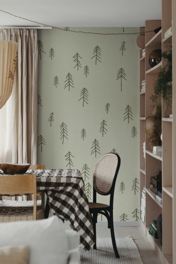 Rebel Walls R20639 Fine Little Day Tall Lightgreen - mural w skandynawskie rysunki choinek