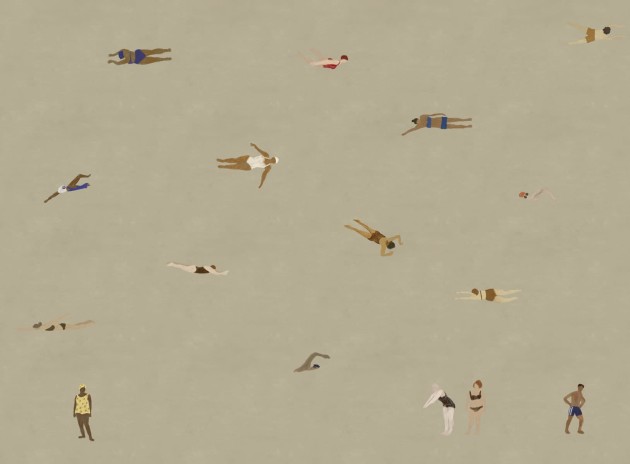 Rebel Walls R20633 Fine Little Day Swimmers Sand - mural w pływaczki