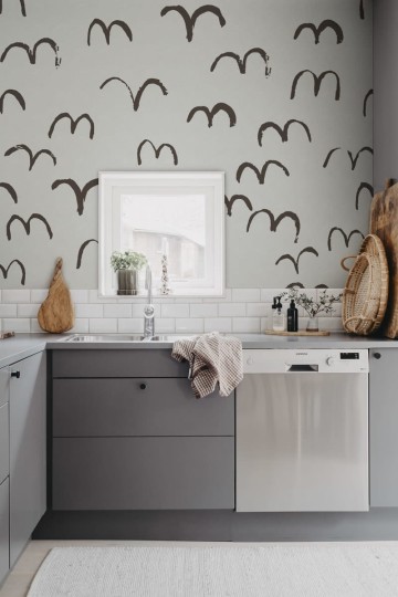 Rebel Walls R20624 Fine Little Day Bird Brown - mural w ręcznie rysowane ptaki w locie