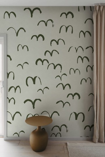 Rebel Walls R20625 Fine Little Day Bird Green - mural w ręcznie rysowane ptaki w locie
