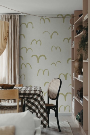 Rebel Walls R20627 Fine Little Day Bird Yellow - mural w ręcznie rysowane ptaki w locie