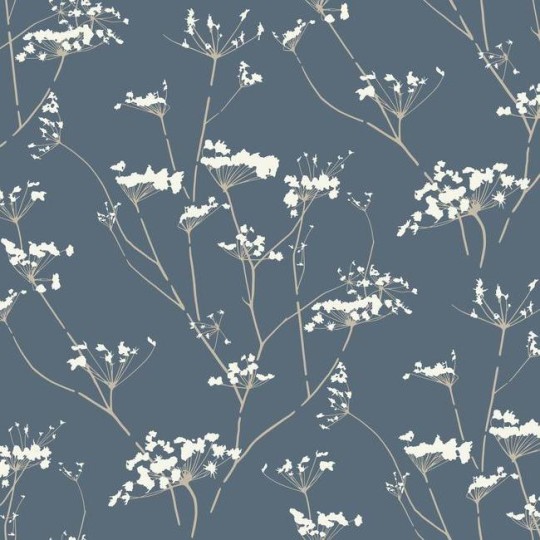 York NA0600 Candice Olson Botanical Dreams Enchanted Federal Blue - tapeta w minimalistyczny roślinny wzór