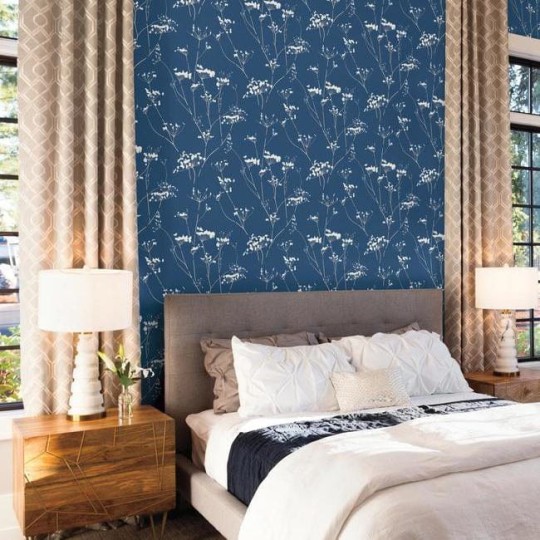 York NA0600 Candice Olson Botanical Dreams Enchanted Federal Blue - tapeta w minimalistyczny roślinny wzór