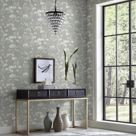 York NA0541 Candice Olson Botanical Dreams Botanical Fantasy Grey/Light Blue - tapeta roślinna w dmuchawce
