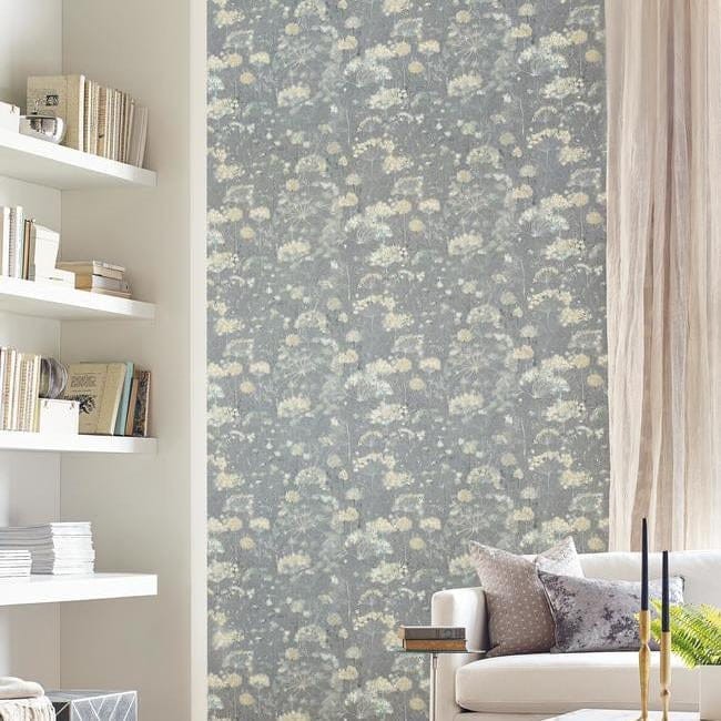 York NA0541 Candice Olson Botanical Dreams Botanical Fantasy Grey/Light Blue - tapeta roślinna w dmuchawce