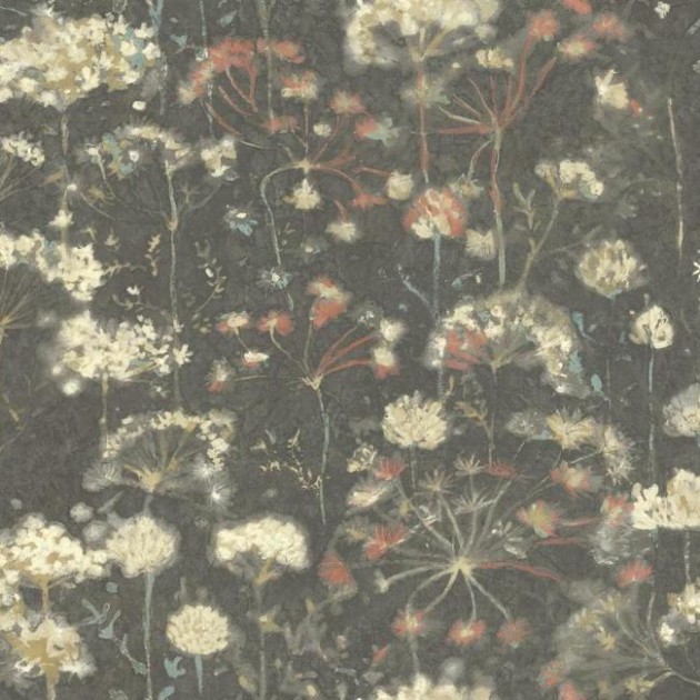York NA0545 Candice Olson Botanical Dreams Botanical Fantasy Black/Red/Blue - tapeta roślinna w dmuchawce