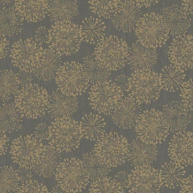 York NA0582 Candice Olson Botanical Dreams Grandeur Charcoal/Gold - tapeta roślinna w minimalistyczne dmuchawce