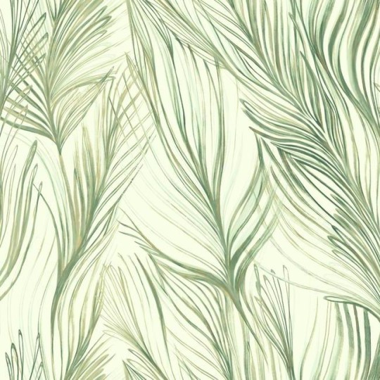 York NA0500 Candice Olson Botanical Dreams Peaceful Plume Green/Gold - tapeta w liście