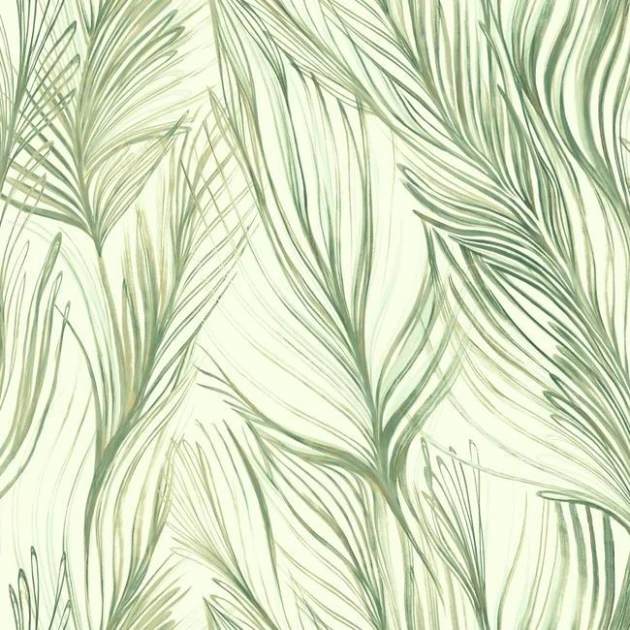 York NA0500 Candice Olson Botanical Dreams Peaceful Plume Green/Gold - tapeta w liście