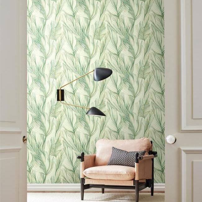 York NA0500 Candice Olson Botanical Dreams Peaceful Plume Green/Gold - tapeta w liście