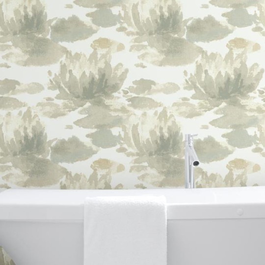 York NA0524 Candice Olson Botanical Dreams Water Lily Taupe/Grey - tapeta w abstrakcyjne lilie
