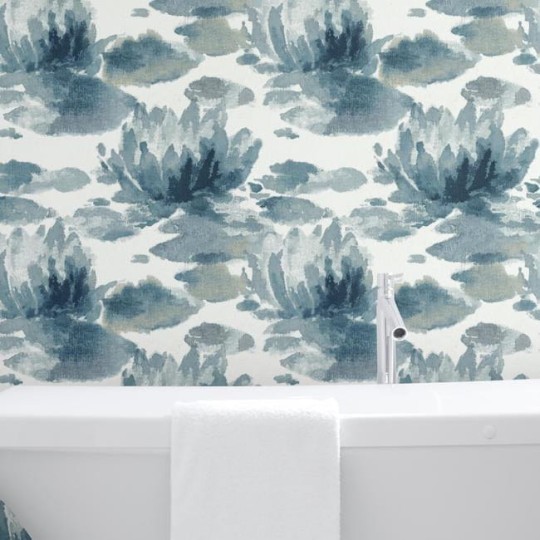 York NA0527 Candice Olson Botanical Dreams Water Lily Cobalt - tapeta w abstrakcyjne lilie