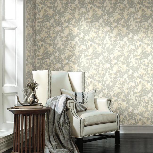 York NA0520 Candice Olson Botanical Dreams Pressed Leaves Cream/Grey - tapeta w liście