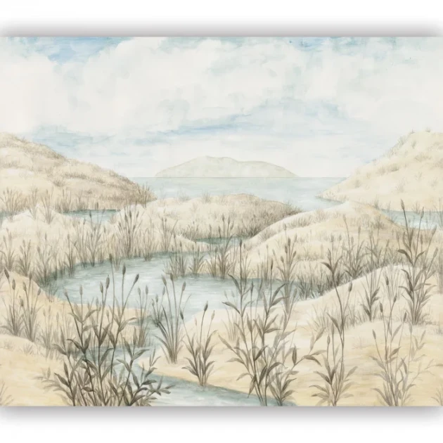 Casadeco 200971207 Sentier Des Dunes Chemin Cotier Lin - mural z krajobrazem nadmorskich wydm i bagien