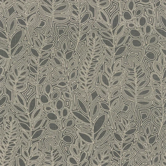 Casamance 76680916 Palmadora Astragale Anthracite - tapeta z roślinnym haftem