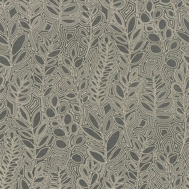 Casamance 76680916 Palmadora Astragale Anthracite - tapeta z roślinnym haftem