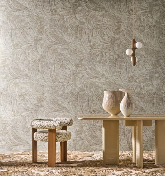 Casamance 71480111 Palatino Nastro Grege Ocre - tapeta 3D inspirowana ruchem wstążki