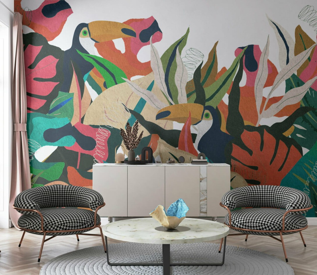 Dekorami Brasil 6 - mural w egzotyczne ptaki i rośliny