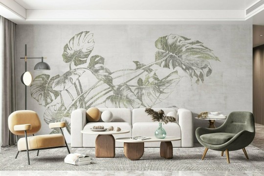 Dekorami Deli 5 - mural w delikatne liście monstery