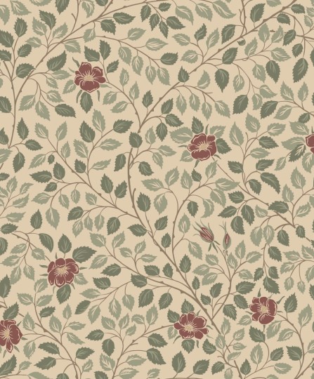 Sandberg S10463 Ett Hem, Oland Solliden Burgundy - tapeta w liście i kwiaty