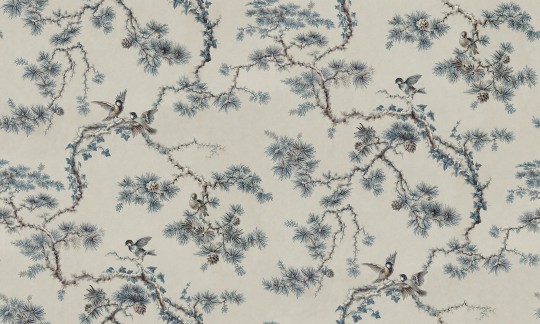 Sandberg S10572 Ett Hem, Oland Noah Mural Blue - mural w gałęzie i ptaki