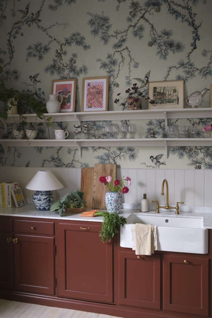 Sandberg S10572 Ett Hem, Oland Noah Mural Blue - mural w gałęzie i ptaki