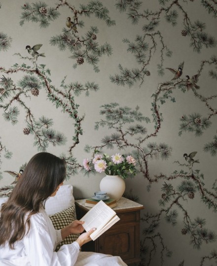 Sandberg S10573 Ett Hem, Oland Noah Mural Green - mural w gałęzie i ptaki