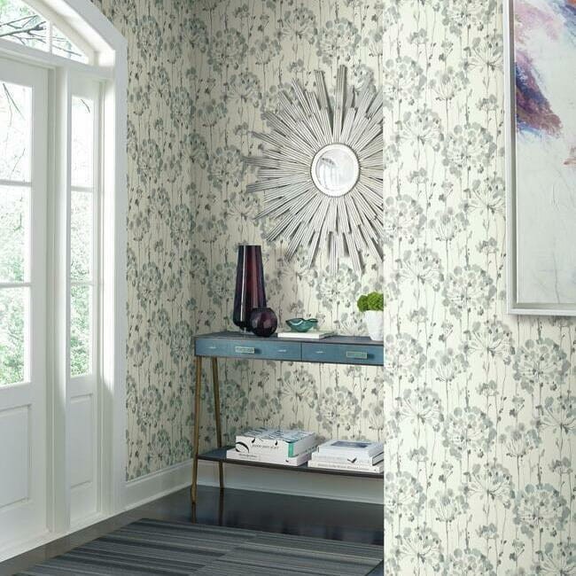 York CI2426 Candice Olson Modern Artisan Second Edition Flourish Sheer Blue/Gray - tapeta w akwarelowe dmuchawce