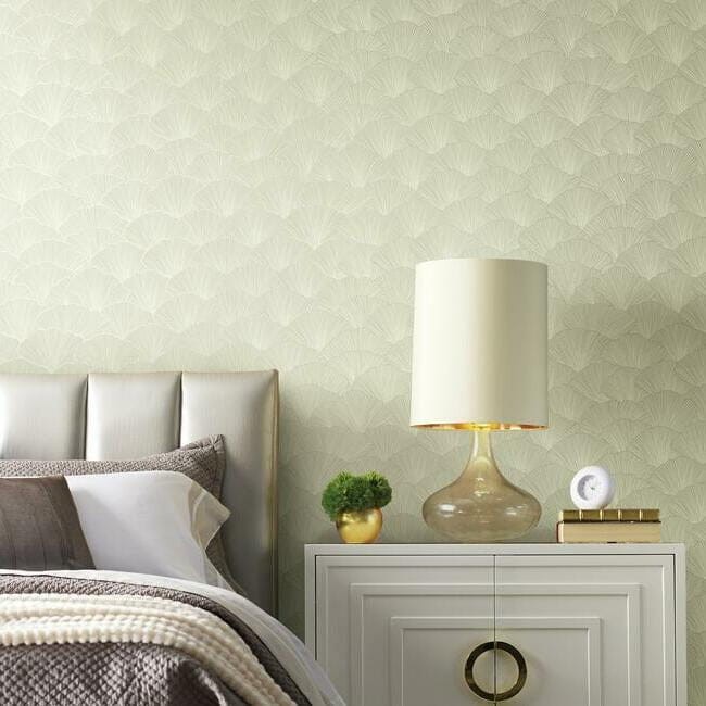York CI2335 Candice Olson Modern Artisan Second Edition Luminous Ginkgo White/Cream - tapeta w kwiaty miłorzębu japońskiego