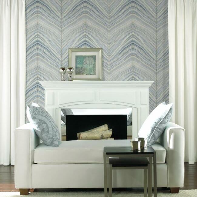 York CI2412 Candice Olson Modern Artisan Second Edition Onyx Strata Mist Blue - tapeta w organiczną jodełkę