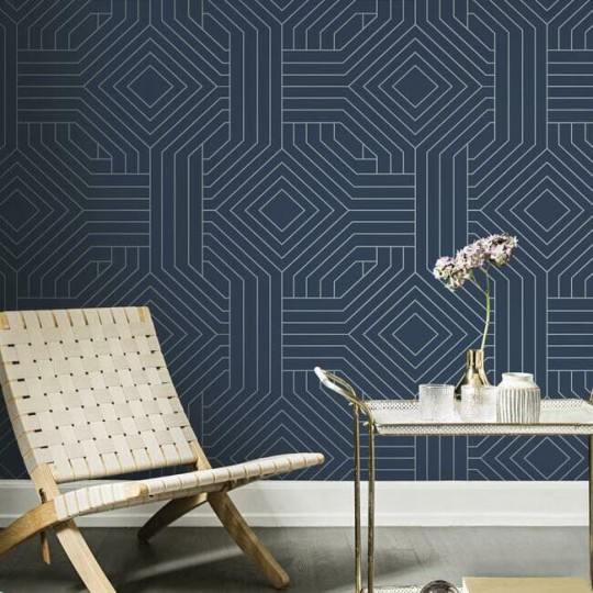 York CI2375 Candice Olson Modern Artisan Second Edition Diverging Diamonds Fantasy Navy - tapeta w geometryczny wzór