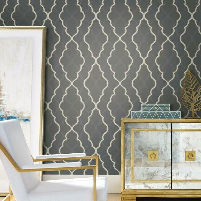 York CI2395 Candice Olson Modern Artisan Second Edition Double Damask Verve/Black - tapeta w geometryczny wzór