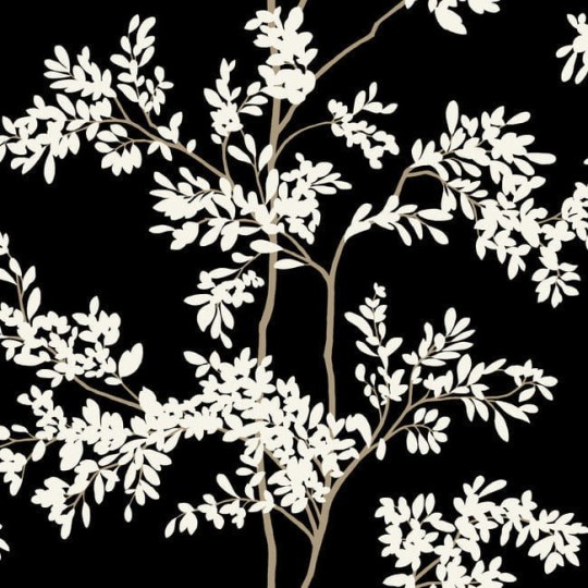 York BL1804 Blooms Second Edition Resource Library Lunaria Silhouette Black/White - tapeta w liście