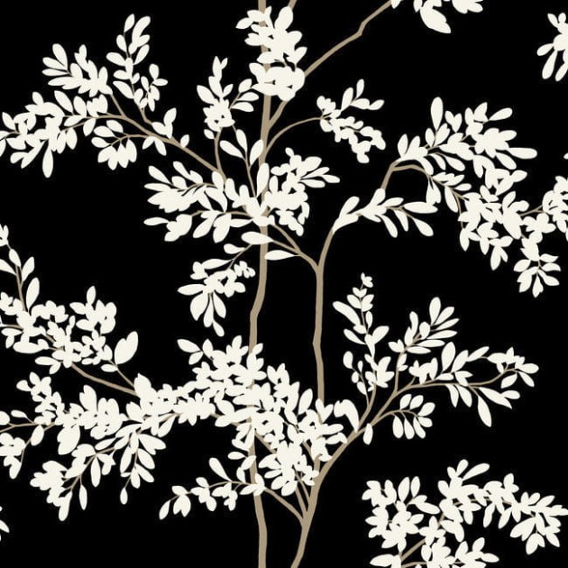 York BL1804 Blooms Second Edition Resource Library Lunaria Silhouette Black/White - tapeta w liście