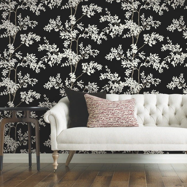 York BL1804 Blooms Second Edition Resource Library Lunaria Silhouette Black/White - tapeta w liście