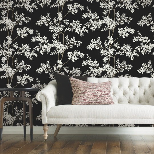 York BL1804 Blooms Second Edition Resource Library Lunaria Silhouette Black/White - tapeta w liście