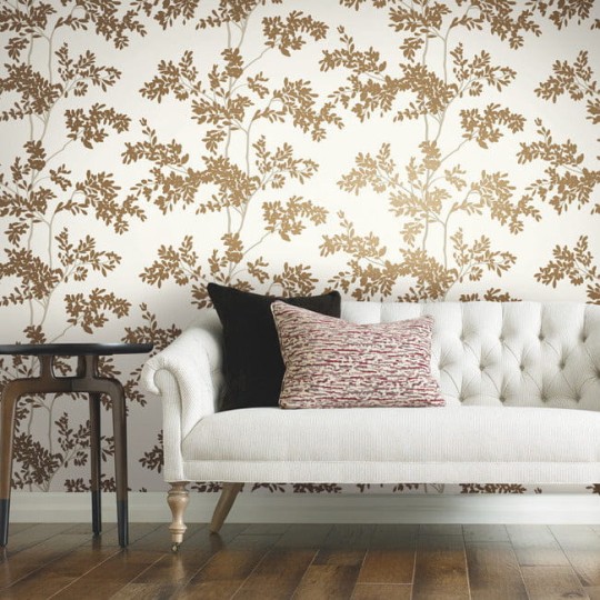York BL1806 Blooms Second Edition Resource Library Lunaria Silhouette White/Gold - tapeta w liście