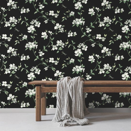 York BL1764 Blooms Second Edition Resource Library Dogwood Black - tapeta w kwiaty
