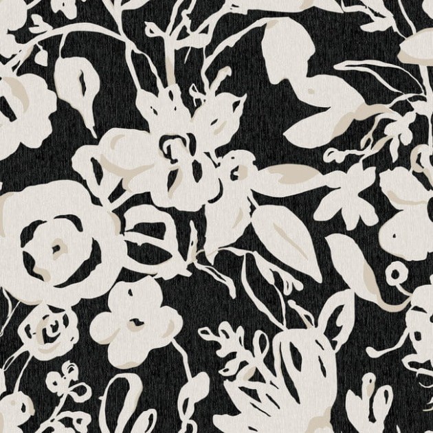 York BL1733 Blooms Second Edition Resource Library Brushstroke Floral Black - tapeta w kwiaty