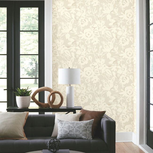 York BL1735 Blooms Second Edition Resource Library Brushstroke Floral Taupe - tapeta w kwiaty