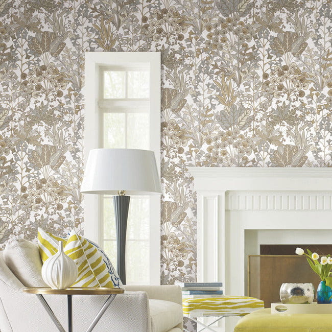 York BL1815 Blooms Second Edition Resource Library Forest Floor Neutral - tapeta w liście
