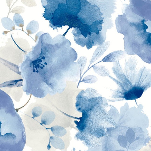 York BL1773 Blooms Second Edition Resource Library Watercolor Bouquet Cobalt - tapeta w akwarelowe kwiaty