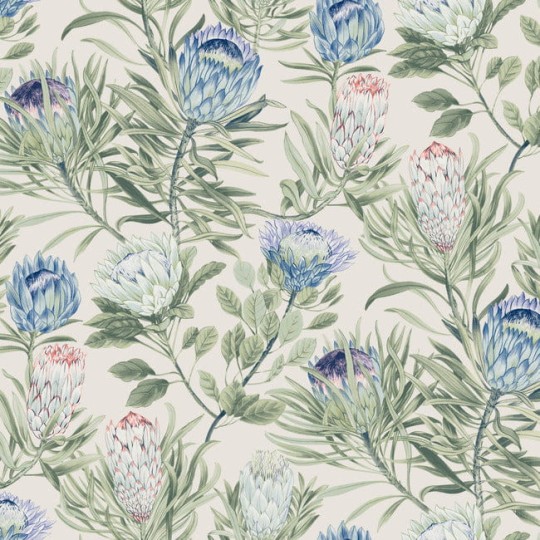 York BL1753 Blooms Second Edition Resource Library Protea Cream/Blue - tapeta w kwiaty