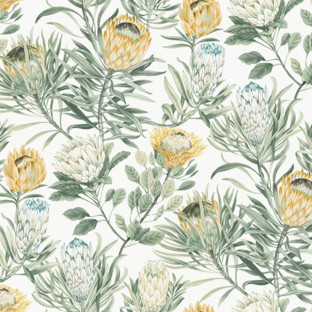 York BL1754 Blooms Second Edition Resource Library Protea White/Yellow - tapeta w kwiaty