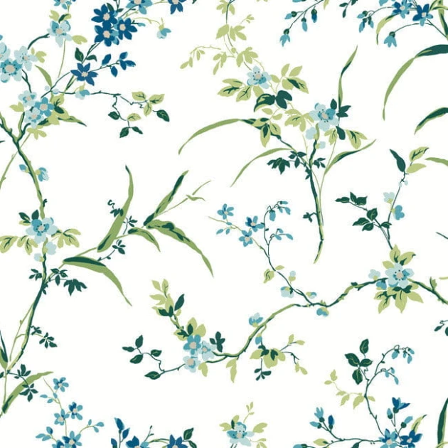 York BL1744 Blooms Second Edition Resource Library Blossom Branches White/Blue - tapeta w kwiaty