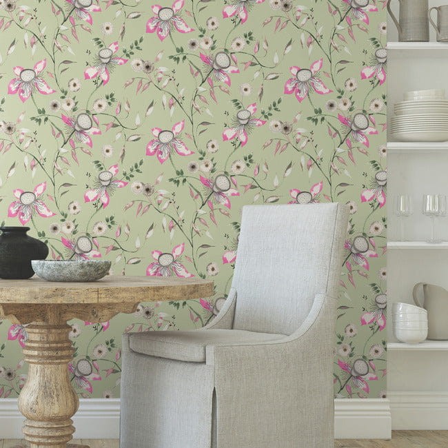 York BL1791 Blooms Second Edition Resource Library Dream Blossom Light Green - tapeta w kwiaty w stylu chinoiserie