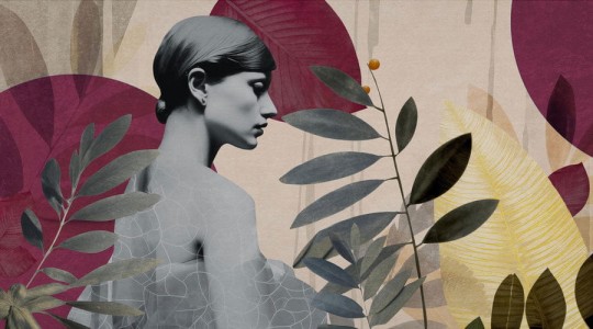 Wall Art Onna Burgundy - mural w postać kobiety i liście