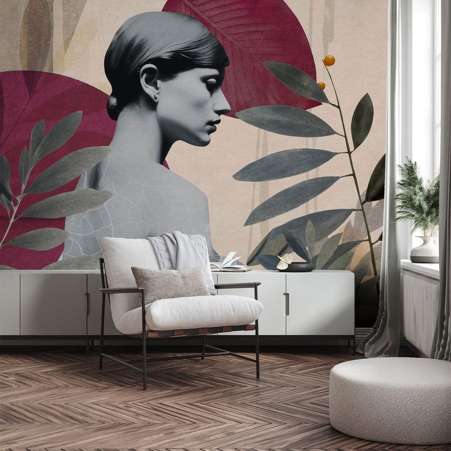 Wall Art Onna Burgundy - mural w postać kobiety i liście