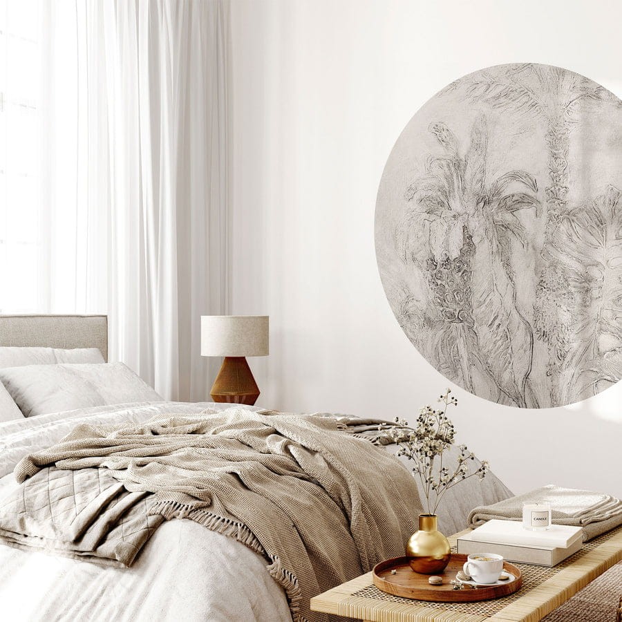 Wall Art Esotico Beige - mural koło w delikatny motyw roślinny