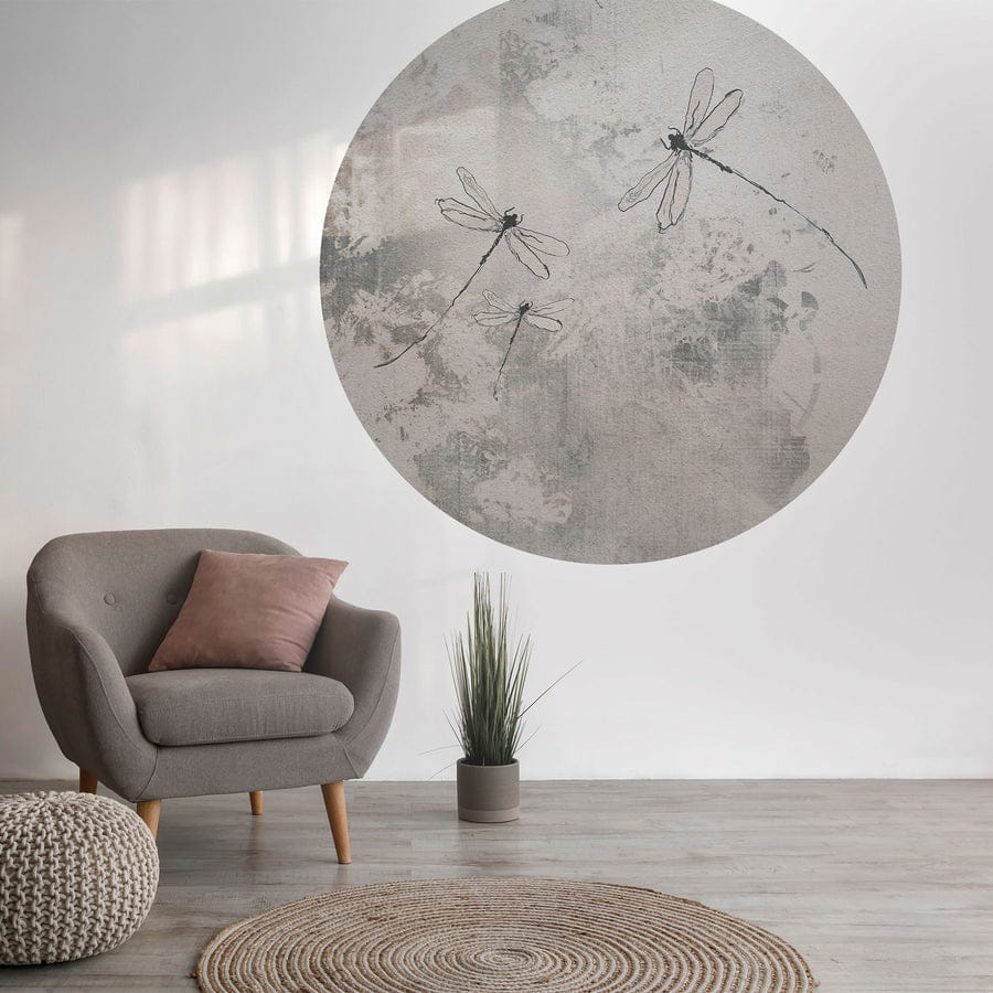 Wall Art Lestes - mural koło w ważki na surowym tle